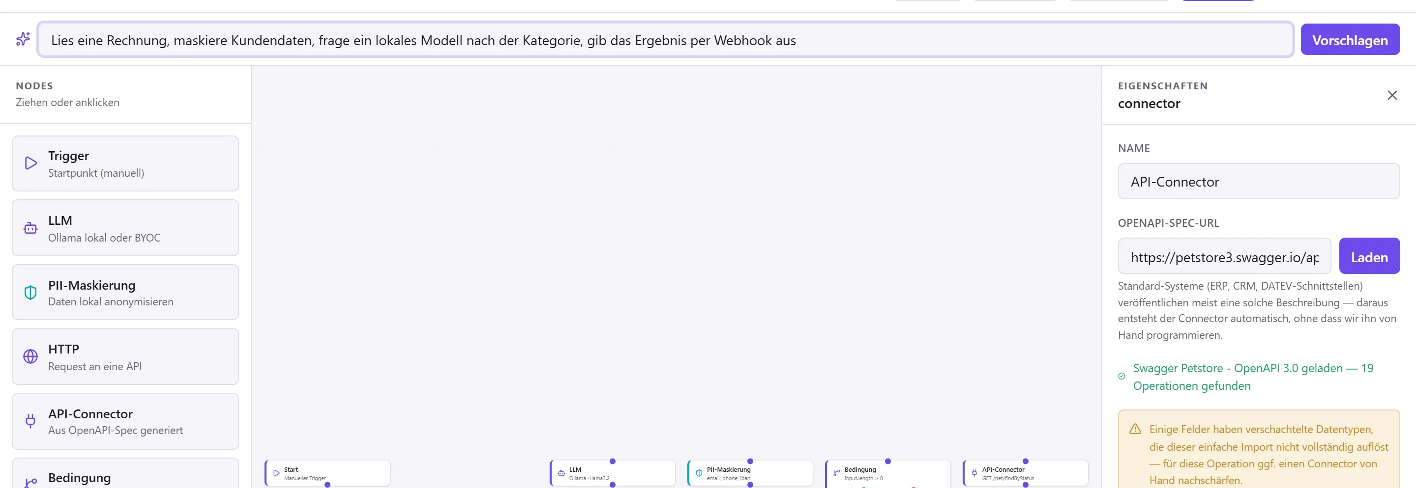 Workflow per KI-Prompt vorschlagen lassen