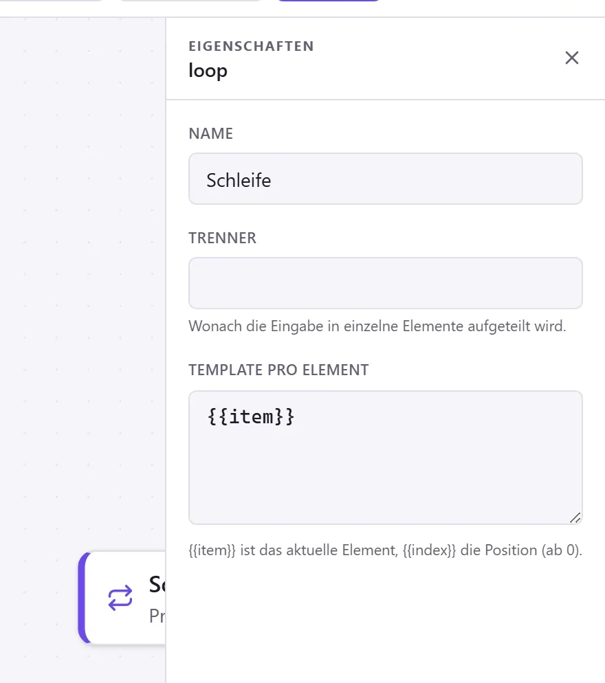 Schleifen-Node: pro Zeile ausführen